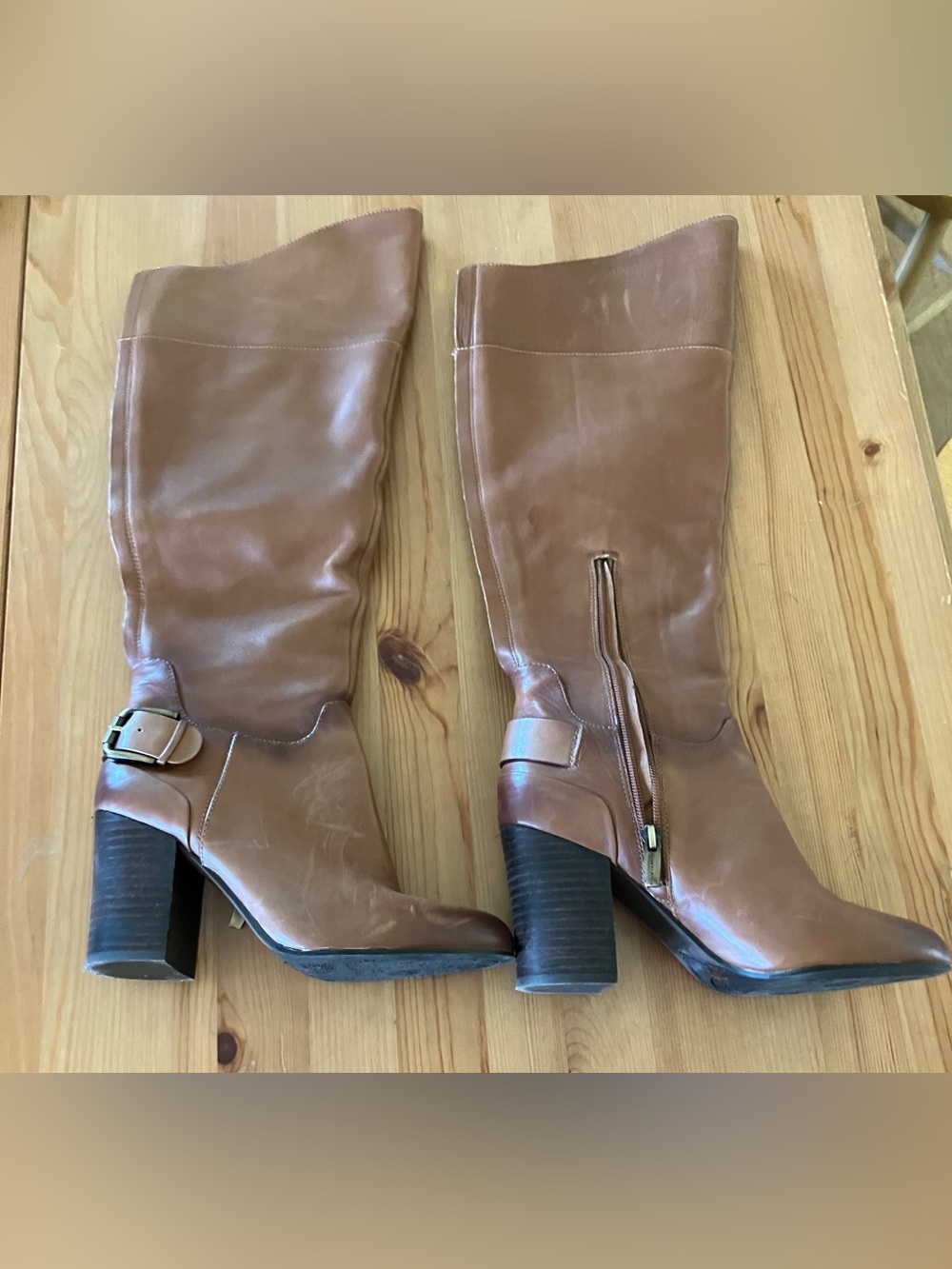 Vince Camuto Sidney Women’s Knee High Brown Leather Block Heel Boots Size 7.5